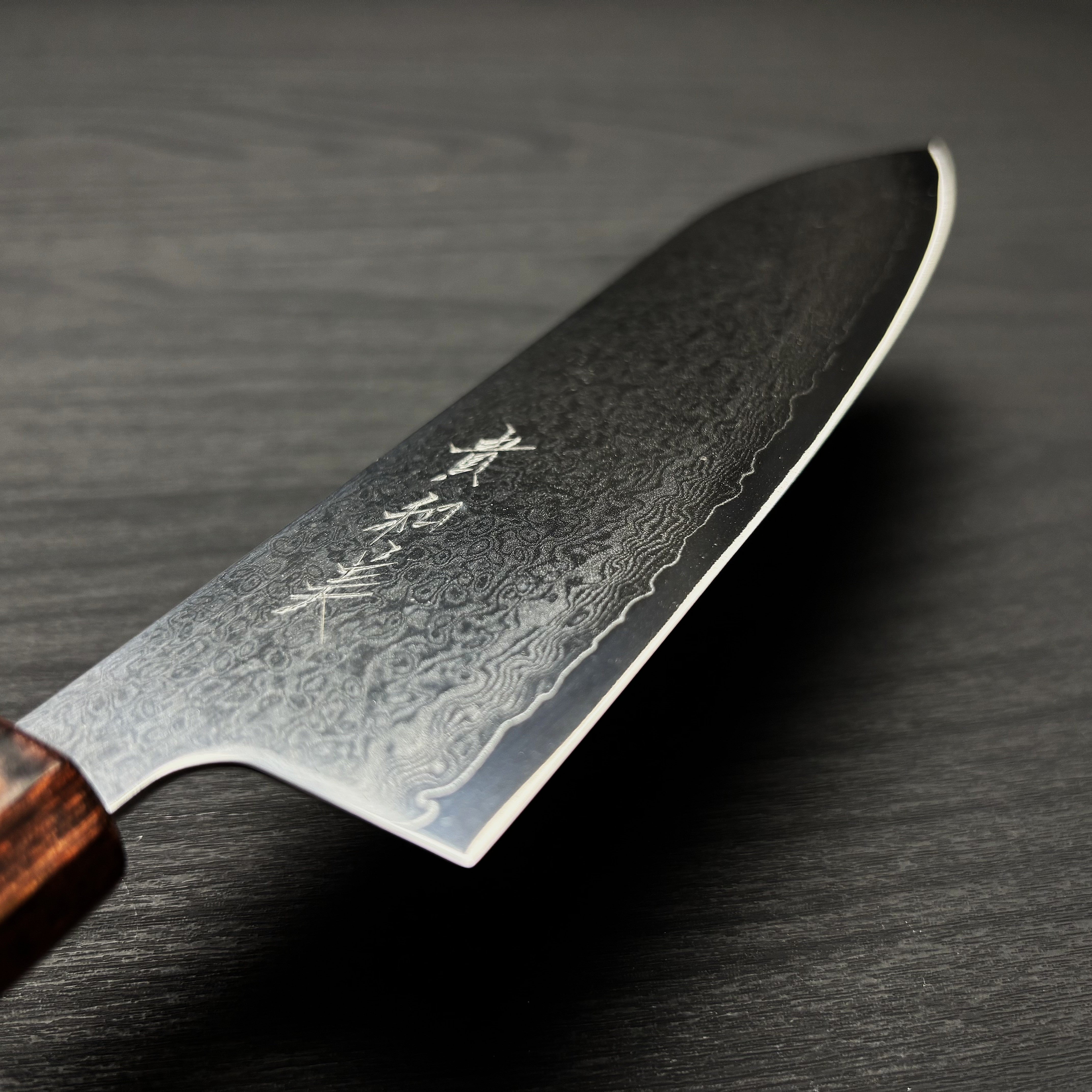 VG10割込　33層ダマスカス　三徳170mm　八角茶柄